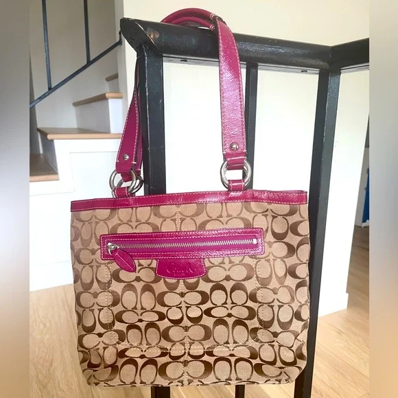 Coach Bags Authentic Coach Purse Medium Size Tan And Magenta